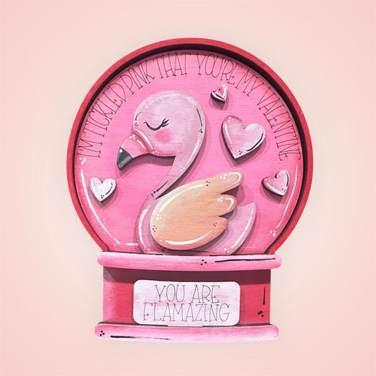 DIY Laser Cut Wood Kit/Pink Flamingo Valentine's Snow globe DIY Kit